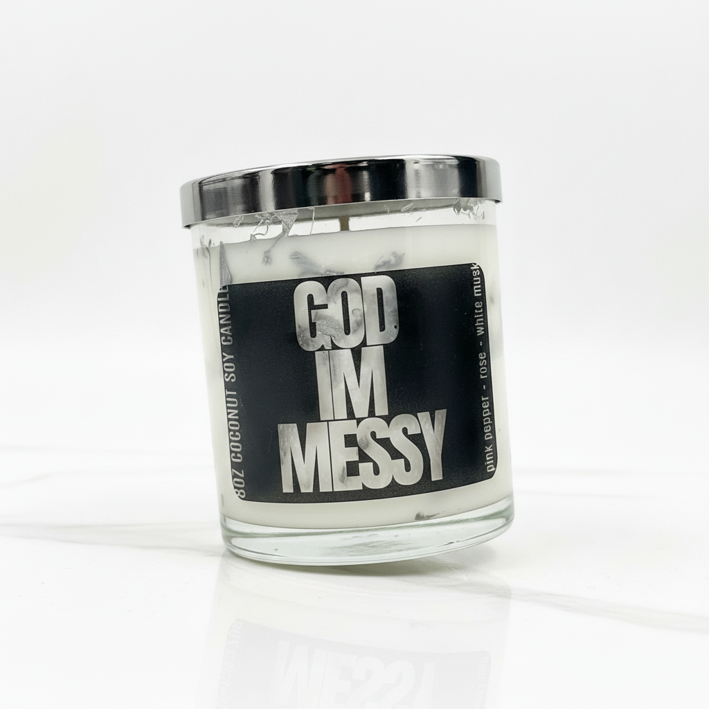 Professional candle photo with original label